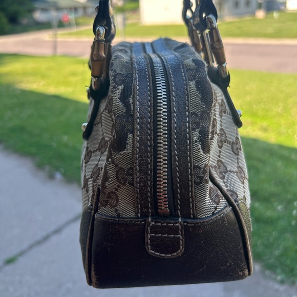 Gucci Bamboo Accent Monogram GG Boston Tote Bag - Picture 3 of 13